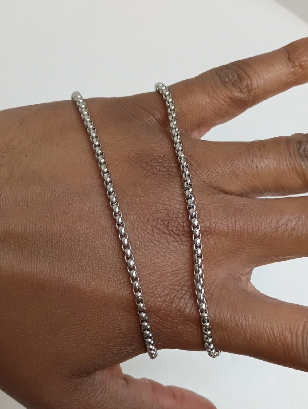 Silver Chain Bracelet Set Delicate Link Layered Stack 2 Piece